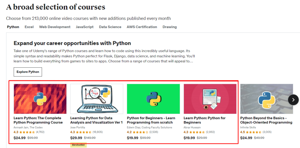 Udemy-choose from the courses