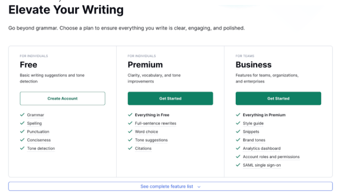 Grammarly-choose the pricing page