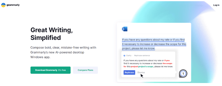Grammarly-click on 'compare plans