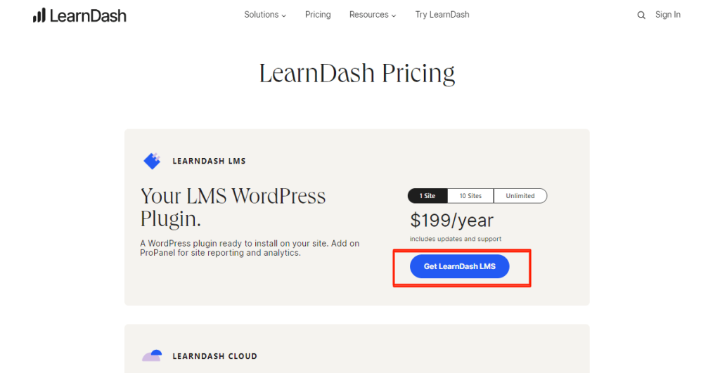 LearnDash- Click on get learnDash LMS