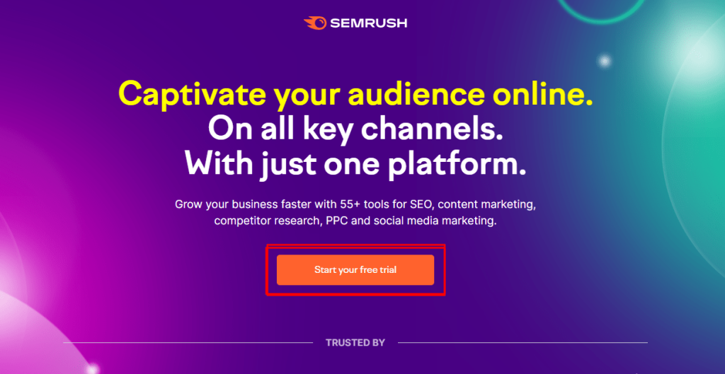 Semrush- Click on free trial