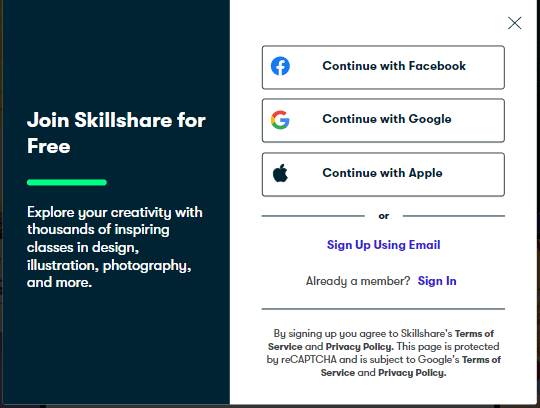 Skillshare -Create an acount