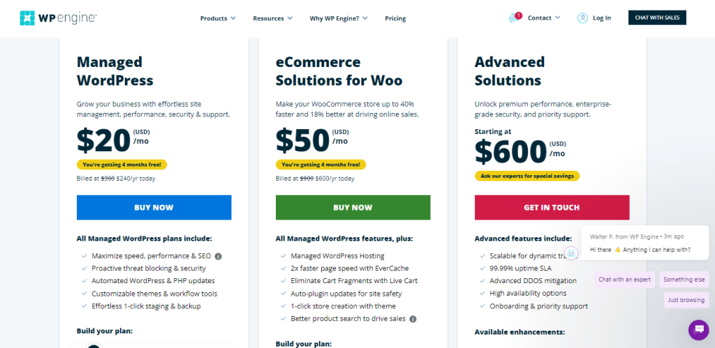 WP engine's- Pricing page