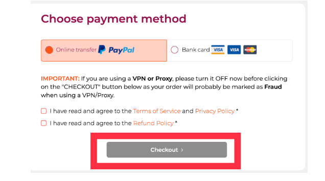 WPX -Select youe payment method