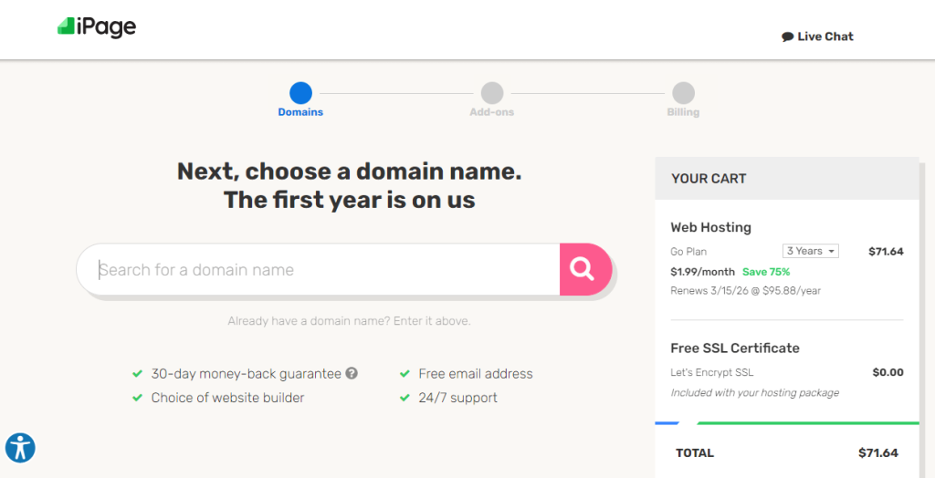 iPage- Choose your domain name