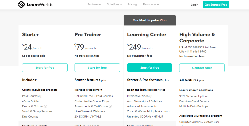 LearnWorld - Pricing page