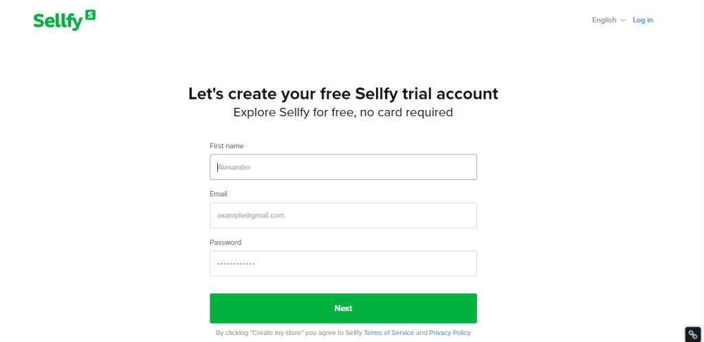 Sellfy- Create an account 