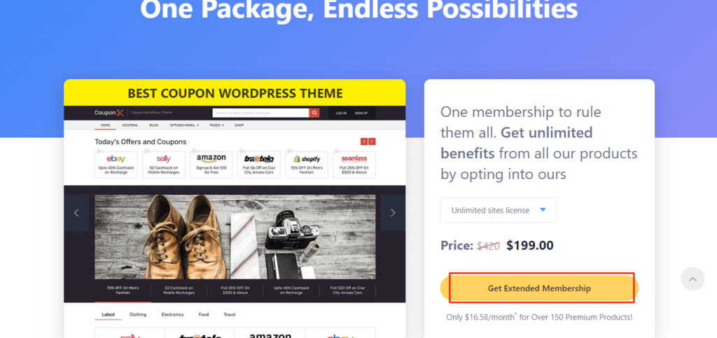 MyThemeShop- Click on get extended membersh