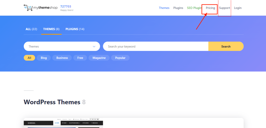 MyThemeShop- Click on pricing options