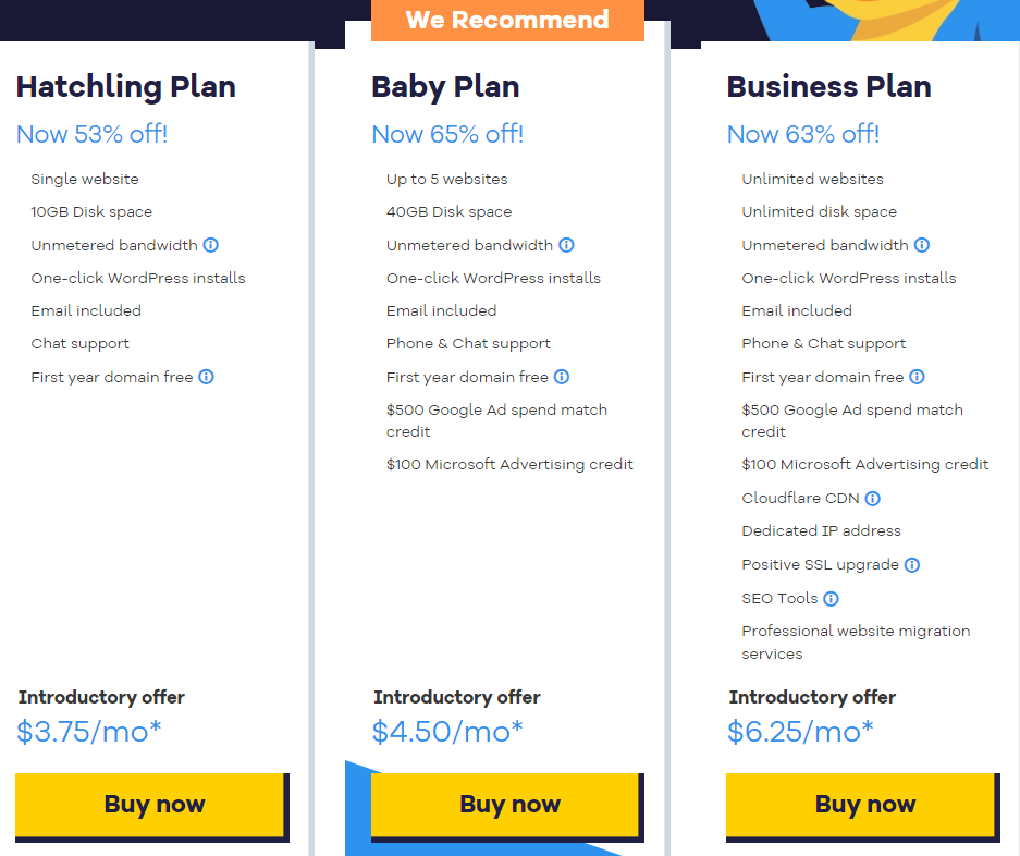 HostGator Pricing plan