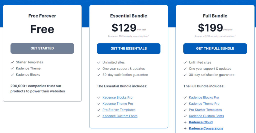 Kadence Pricing Plan