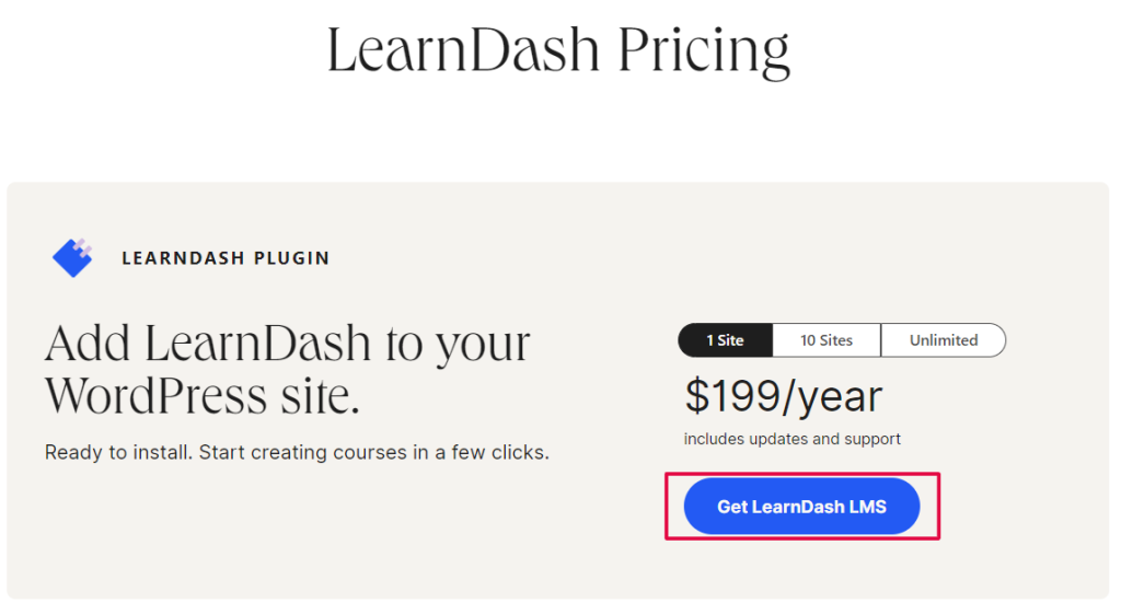 LearnDash- Click on get learnDash LMS