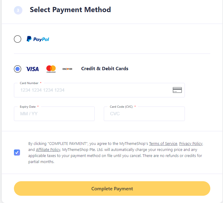 MyThemeShop- Click on complete payment details