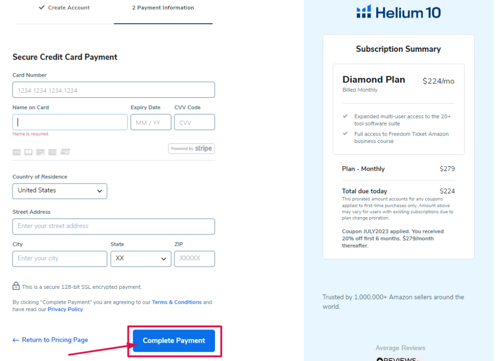 Helium 10 - Complete Payment