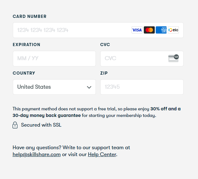 Skillshare - Payment Details