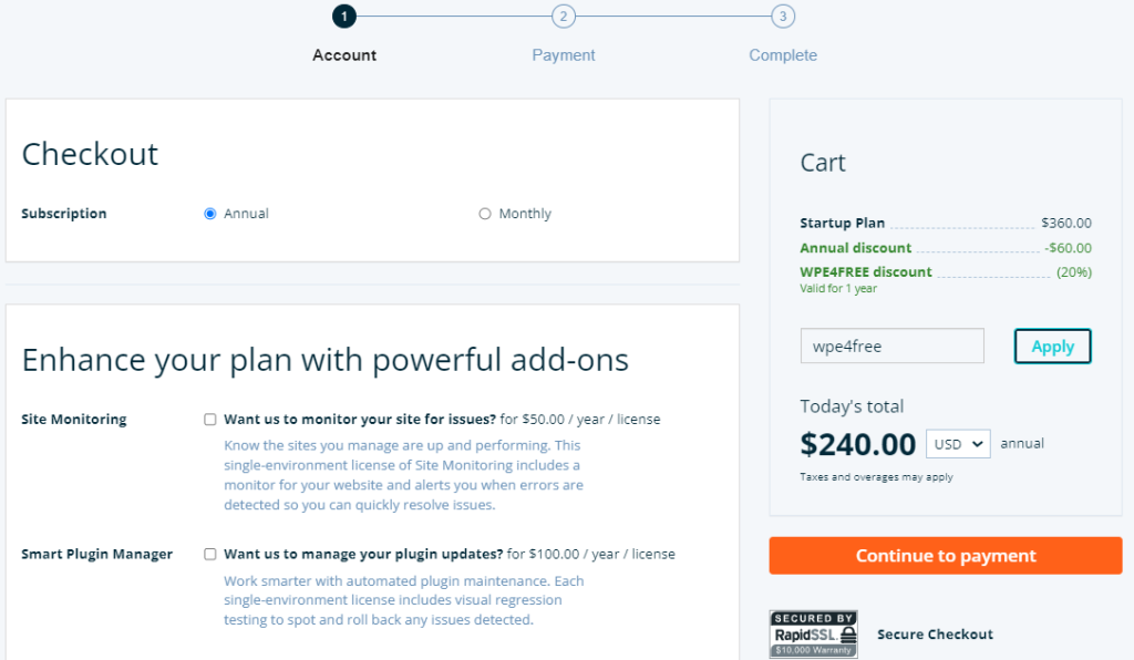 WP engine's- payment details