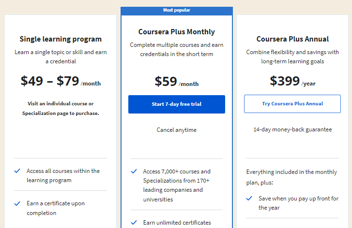 Coursera Plus Pricing Plan